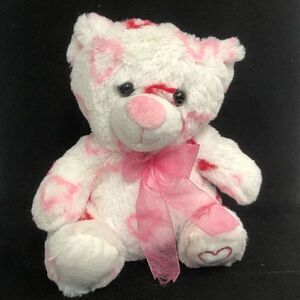 white pink hearts teddy bear‎ valentines sweetheart ribbon bear soft 8 inch